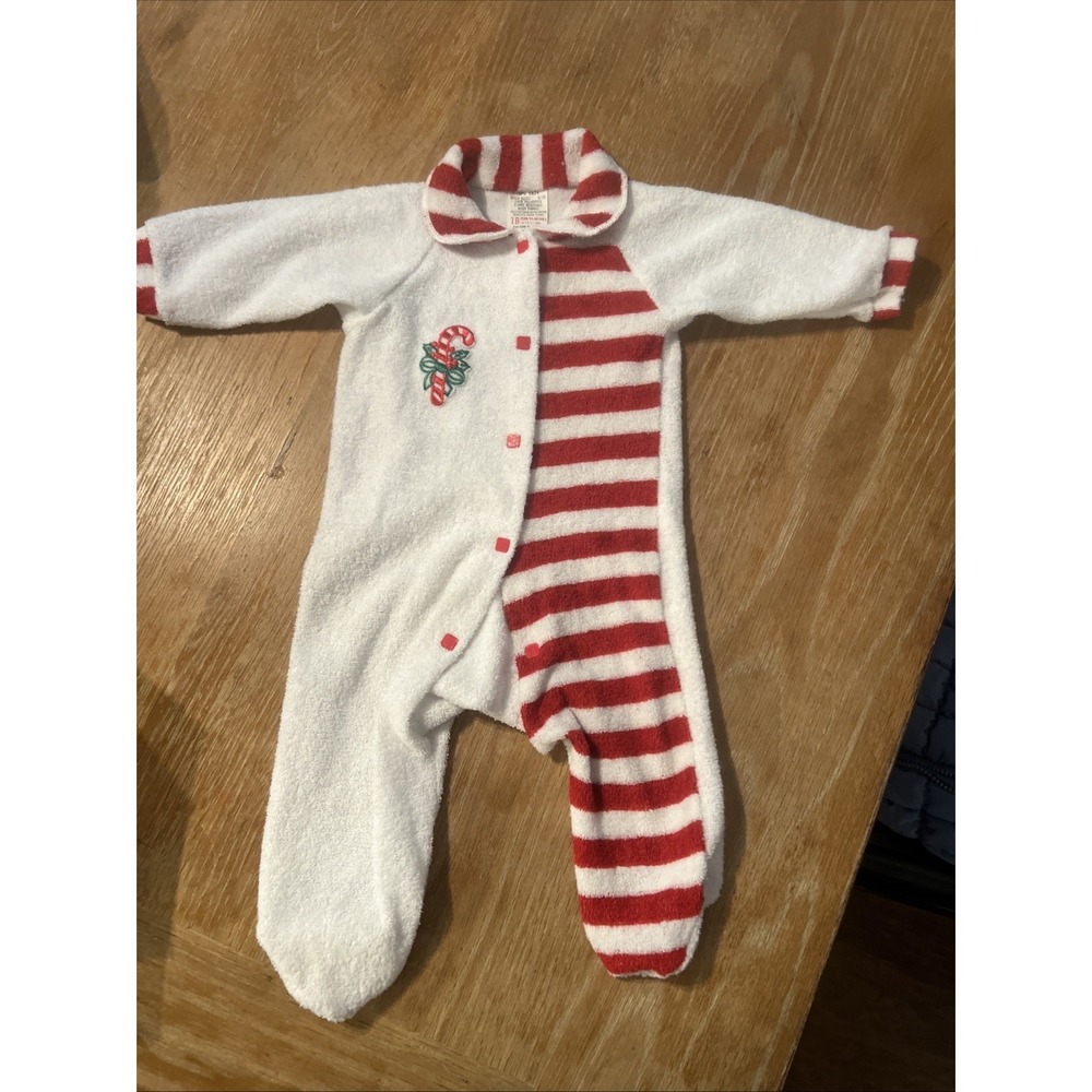 VTG Sears Red White Striped Candy Cane Footie Sleeper Pajamas 18 3-6M 52201 USA
